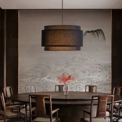 Avery Natural Linen Double Drum Pendant Light-labpiecesign
