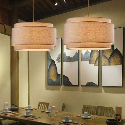Avery Natural Linen Double Drum Pendant Light-labpiecesign