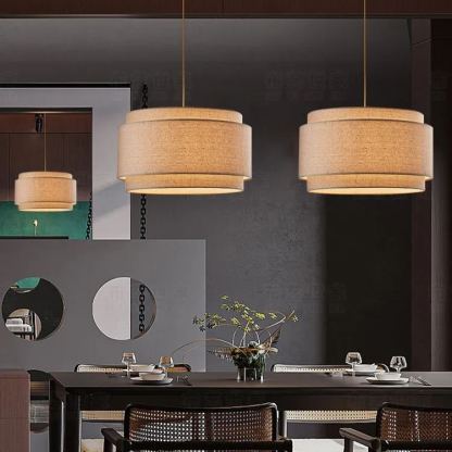 Avery Natural Linen Double Drum Pendant Light-labpiecesign
