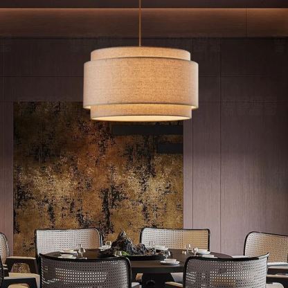 Avery Natural Linen Double Drum Pendant Light-labpiecesign