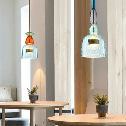 VINTAGE COLORED GLASS PENDANT LIGHT 