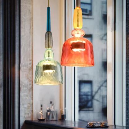 VINTAGE COLORED GLASS PENDANT LIGHT 