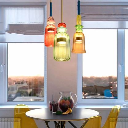 VINTAGE COLORED GLASS PENDANT LIGHT 