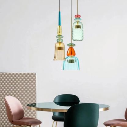 VINTAGE COLORED GLASS PENDANT LIGHT 