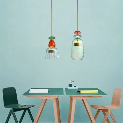 VINTAGE COLORED GLASS PENDANT LIGHT 