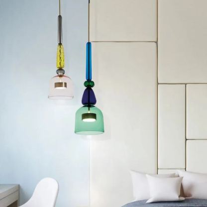 VINTAGE COLORED GLASS PENDANT LIGHT 