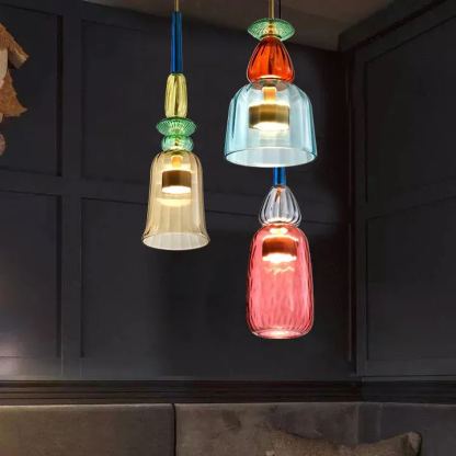 VINTAGE COLORED GLASS PENDANT LIGHT 