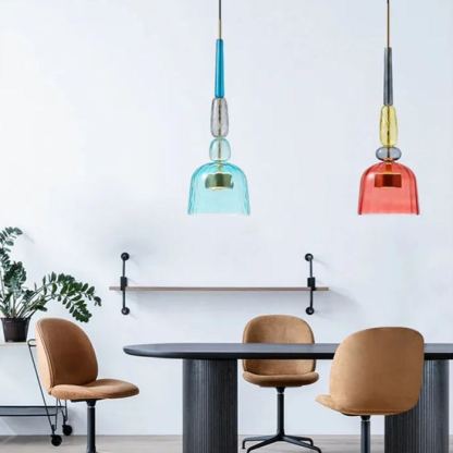 VINTAGE COLORED GLASS PENDANT LIGHT 