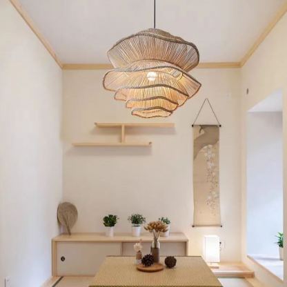 Vietnam Flower Rattan Pendant Light, Wicker Lampshade Chandelier, Bamboo Light Fixture Kitchen Dining Living Room, Woven Lantern Vintage