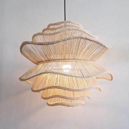 Vietnam Flower Rattan Pendant Light, Wicker Lampshade Chandelier, Bamboo Light Fixture Kitchen Dining Living Room, Woven Lantern Vintage