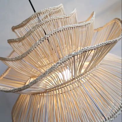 Vietnam Flower Rattan Pendant Light, Wicker Lampshade Chandelier, Bamboo Light Fixture Kitchen Dining Living Room, Woven Lantern Vintage