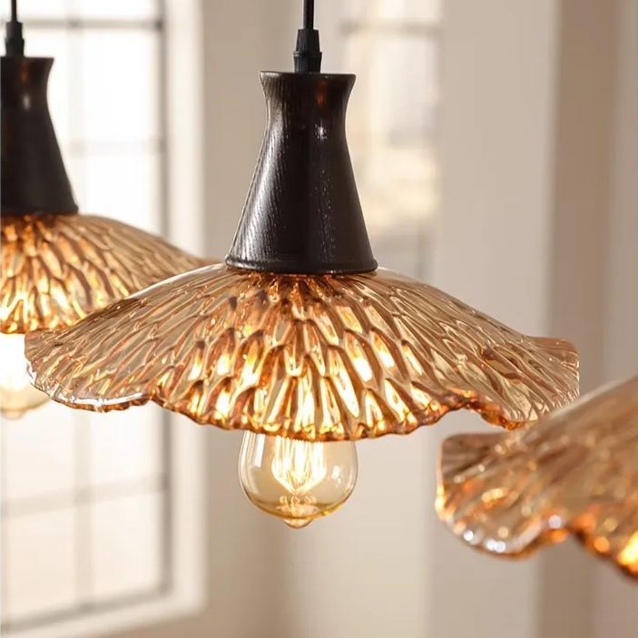 [Copy]Japanese designer medieval style dining table lamp three-head lotus glass lamp