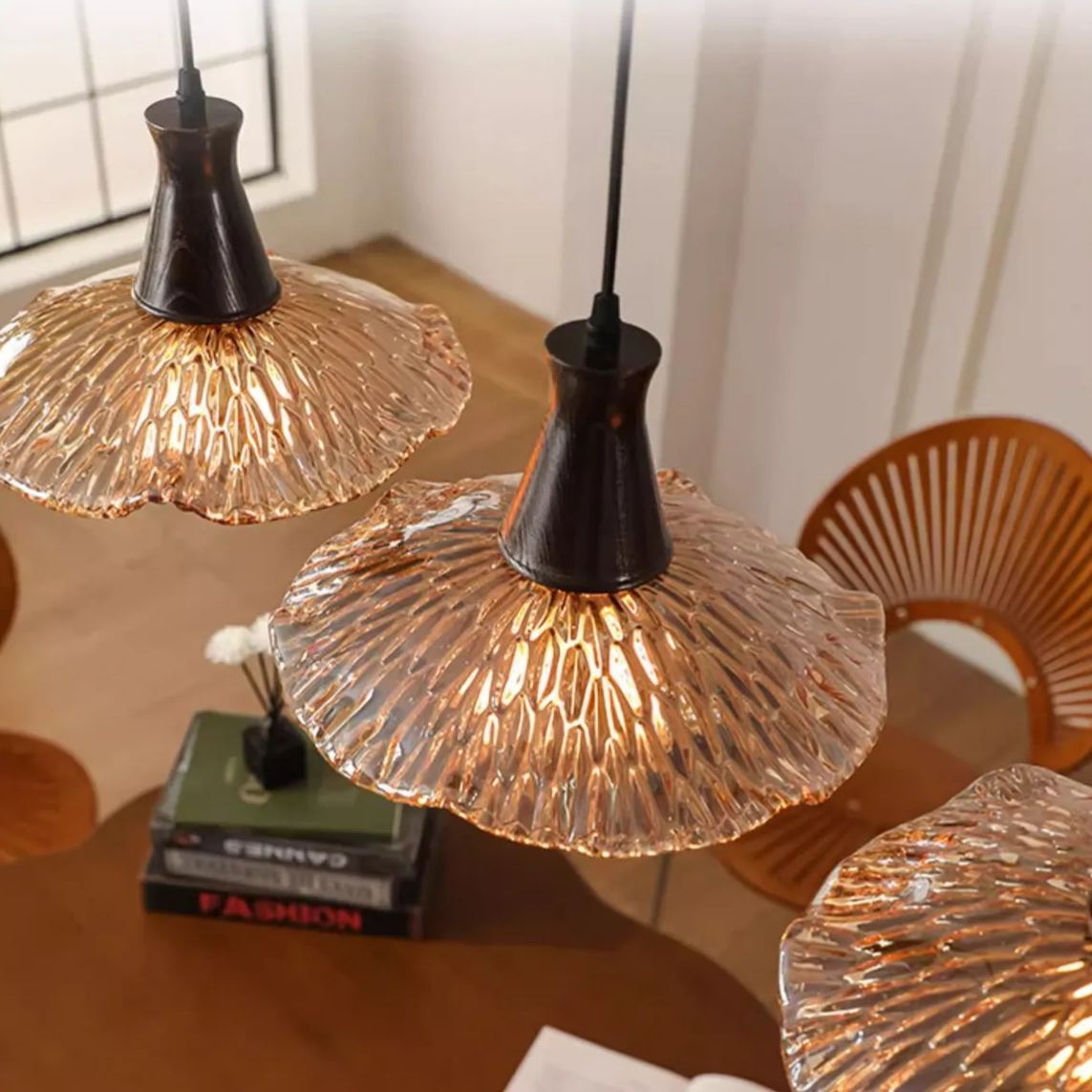 [Copy]Japanese designer medieval style dining table lamp three-head lotus glass lamp