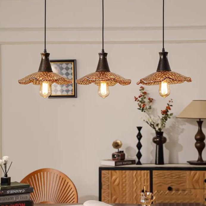 [Copy]Japanese designer medieval style dining table lamp three-head lotus glass lamp