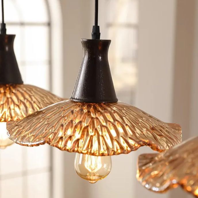 [Copy]Japanese designer medieval style dining table lamp three-head lotus glass lamp