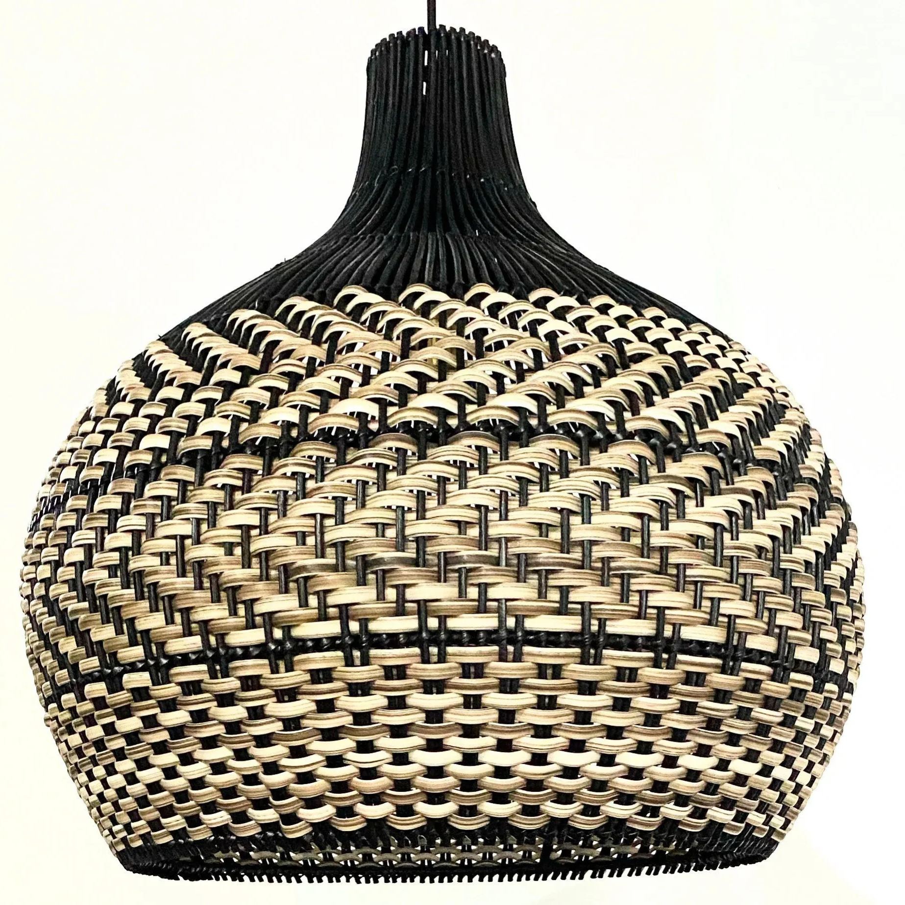 Minimalism Black and Neutral Tone Rattan Ceiling Light Fixture Woven Pendant Lampshade