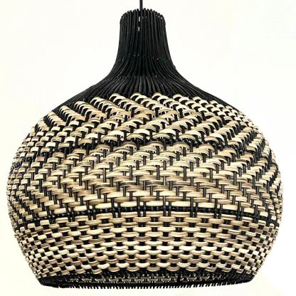 Minimalism Black and Neutral Tone Rattan Ceiling Light Fixture Woven Pendant Lampshade
