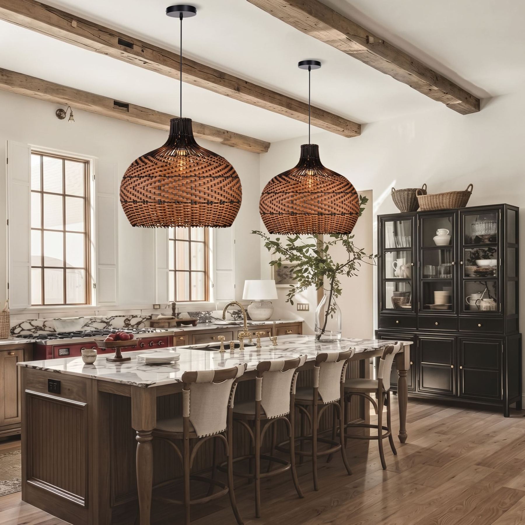 Boho Dome Woven Hanging Ceiling Lamp for Kitchen Island Dining Room Living Room