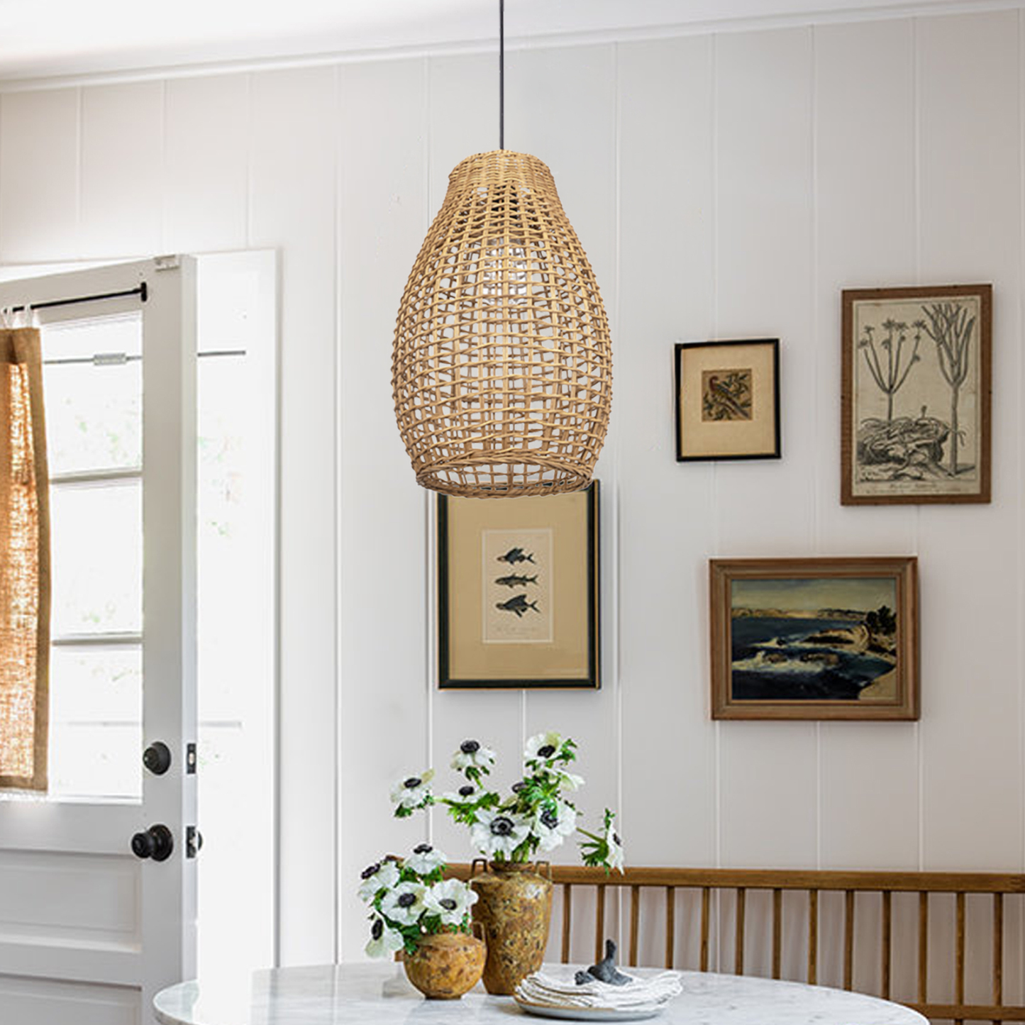 Bamboo hand made hollow long basket pendant light-labpiecesign