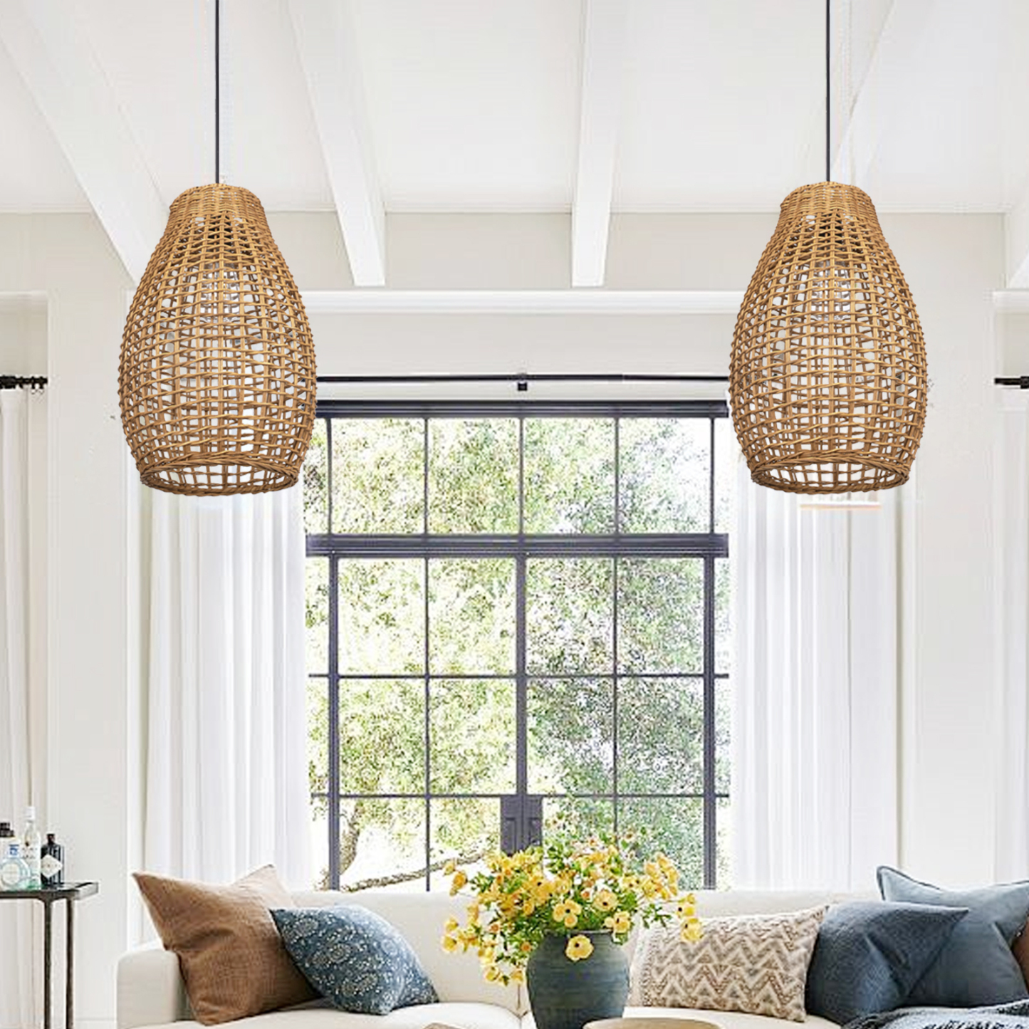 Bamboo hand made hollow long basket pendant light-labpiecesign