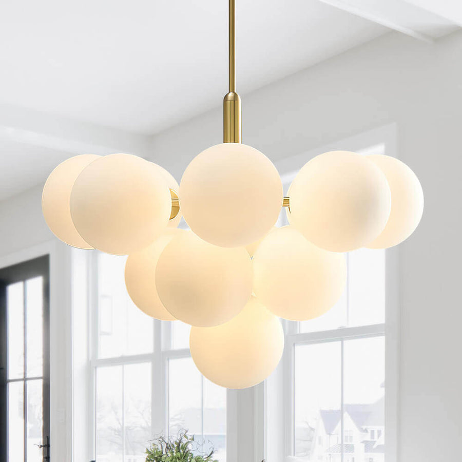 Milky Glass Cluster Ribbed Glass Bubble Chandelier