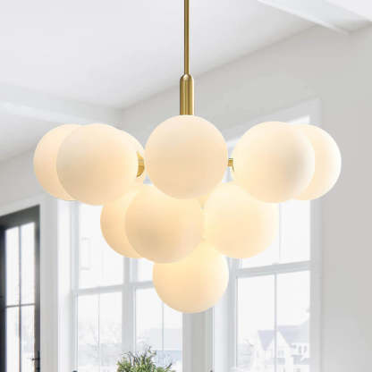Milky Glass Cluster Ribbed Glass Bubble Chandelier-labpiecesign