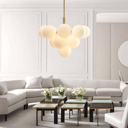 Milky Glass Cluster Ribbed Glass Bubble Chandelier-labpiecesign
