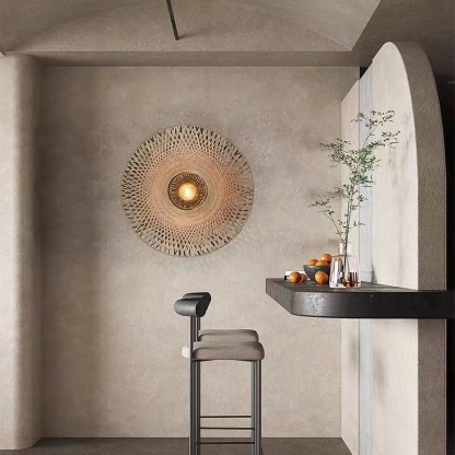 Wabi-sabi style bedside aisle decorative lamp modern retro bamboo wall light-labpiecesign