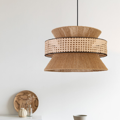 Wabi-sabi style chandelier Japanese style rattan weaving retro hemp rope pendant lamp-labpiecesign