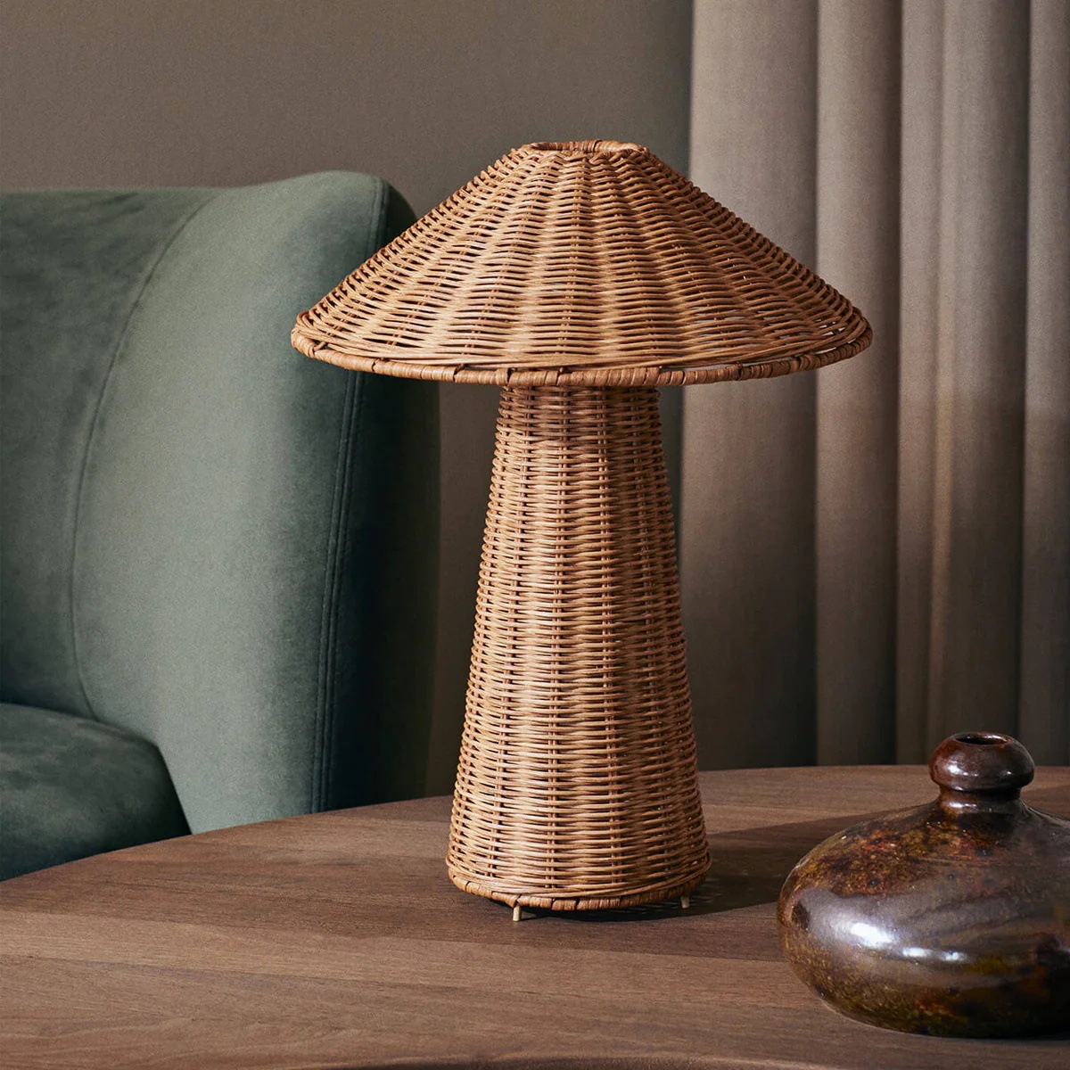 Nordic retro rattan handmade mushroom table lamp-labpiecesign