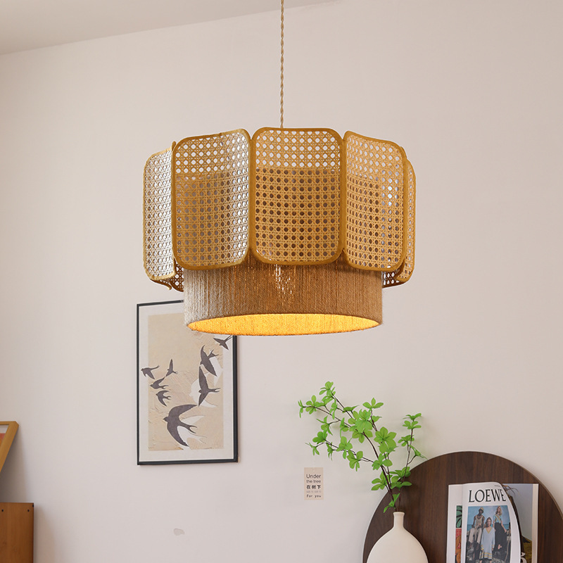 Japanese style wabi-sabi style chandelier retro hemp rope woven chandelier-labpiecesign