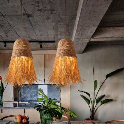 Pastoral style creative raffia straw hanging light shade-labpiecesign