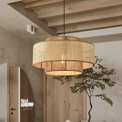 Japanese Wabi-sabi Style Rattan Hemp Rope Pendant Light-labpiecesign