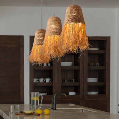 Pastoral style creative raffia straw hanging light shade-labpiecesign