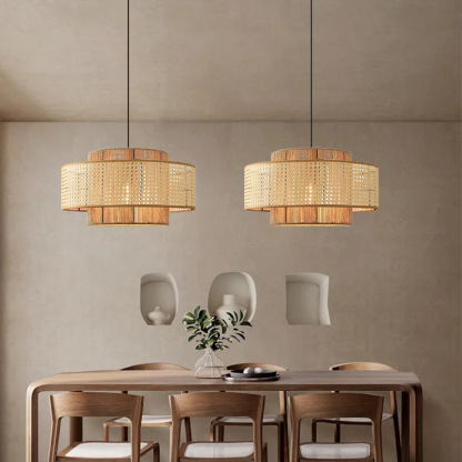 Japanese Wabi-sabi Style Rattan Hemp Rope Pendant Light-labpiecesign