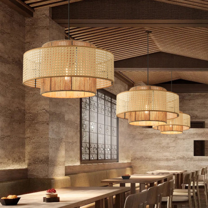 Japanese Wabi-sabi Style Rattan Hemp Rope Pendant Light-labpiecesign