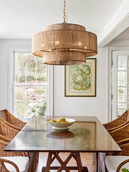 Bohemian Brown Hemp Rope Tiered Drum Chandelier Light-labpiecesign