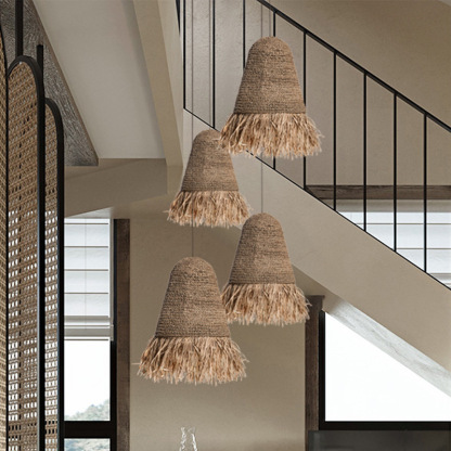Pastoral style creative raffia straw hanging light shade-labpiecesign