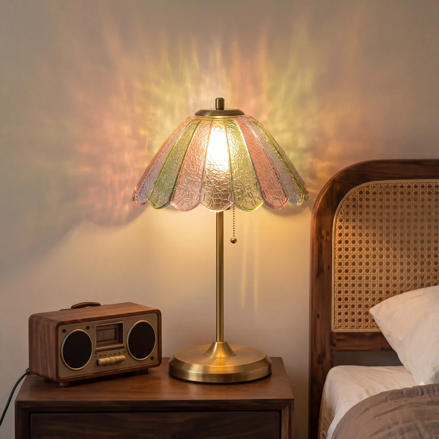 Vintage Stained Glass Bedside Table Lamp