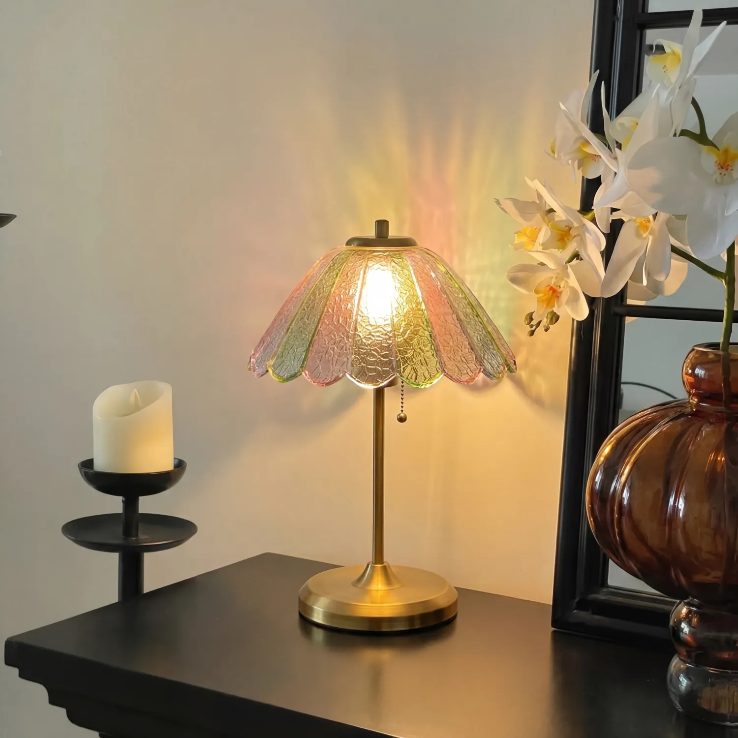 Vintage Stained Glass Bedside Table Lamp