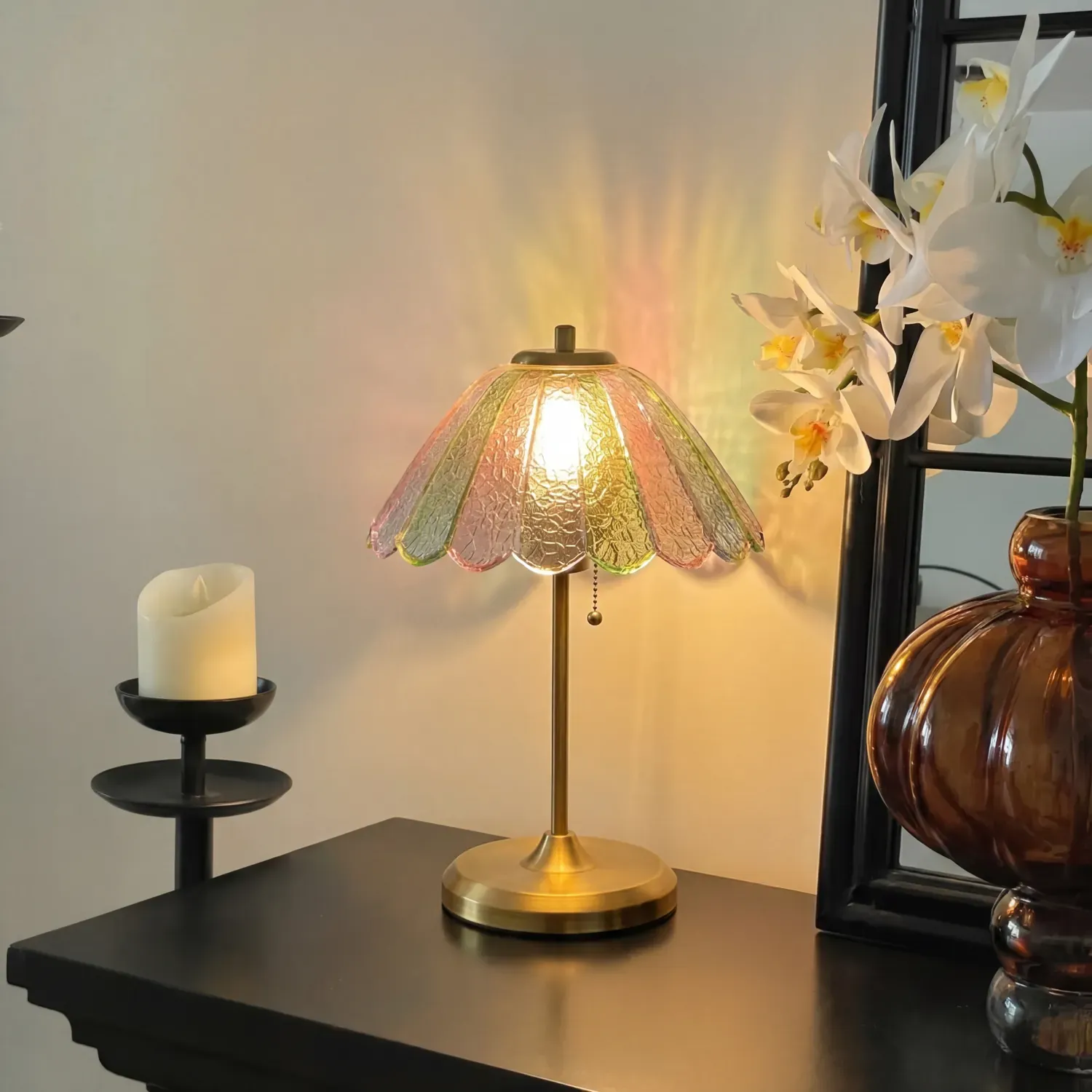 Vintage Stained Glass Bedside Table Lamp