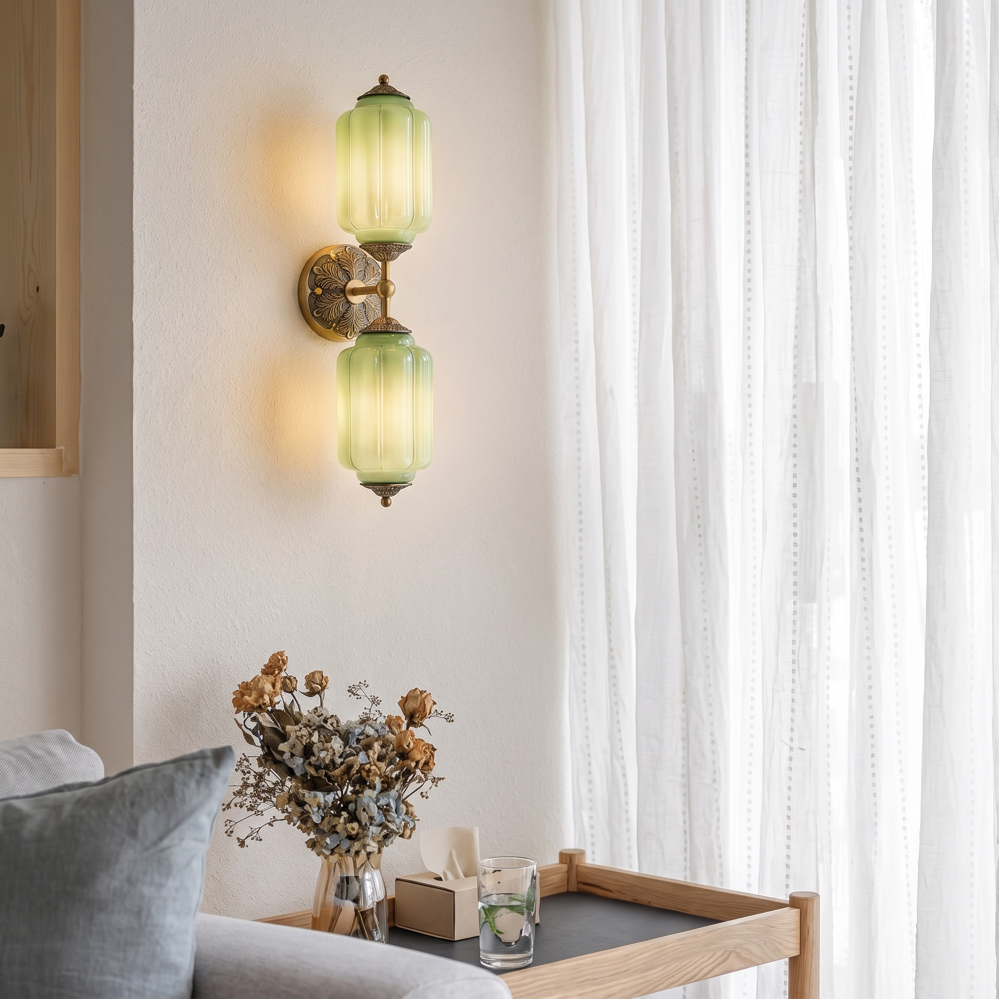 Vintage Dual-Light Glass Wall Sconce for the Bedroom Living Room and Hallway