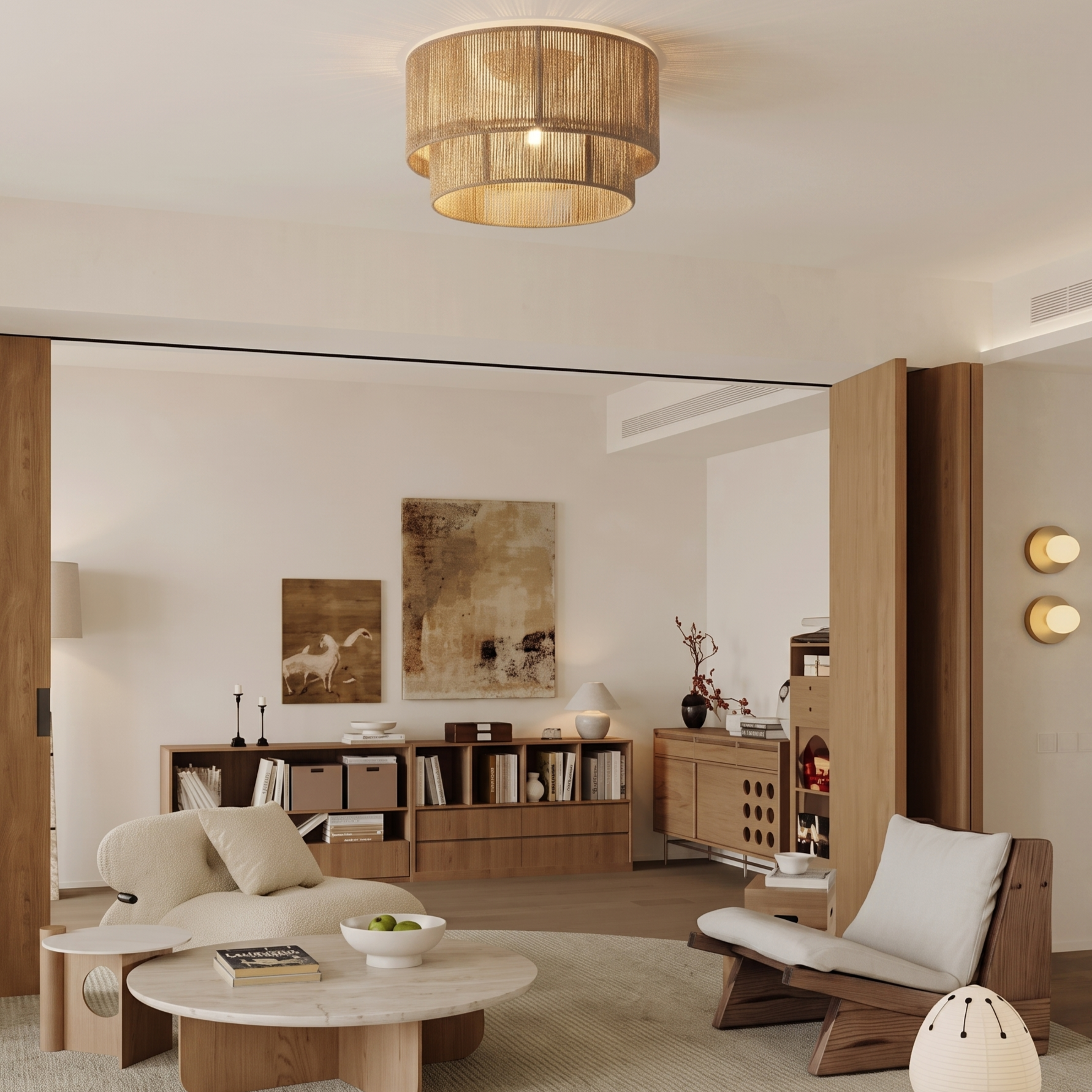 Japanese Retro Hemp Rope Semi Flush Ceiling Lamp for Bedroom