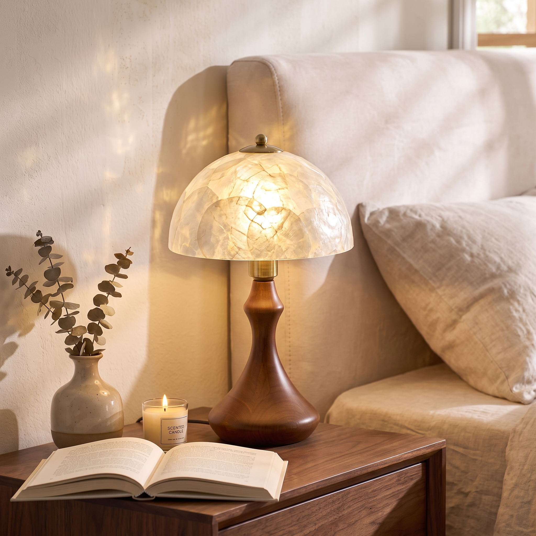 Mid-Century Modern Shell Table Lamp-Vintage Mushroom Desk Light for Bedroom, Living Room Nightstand