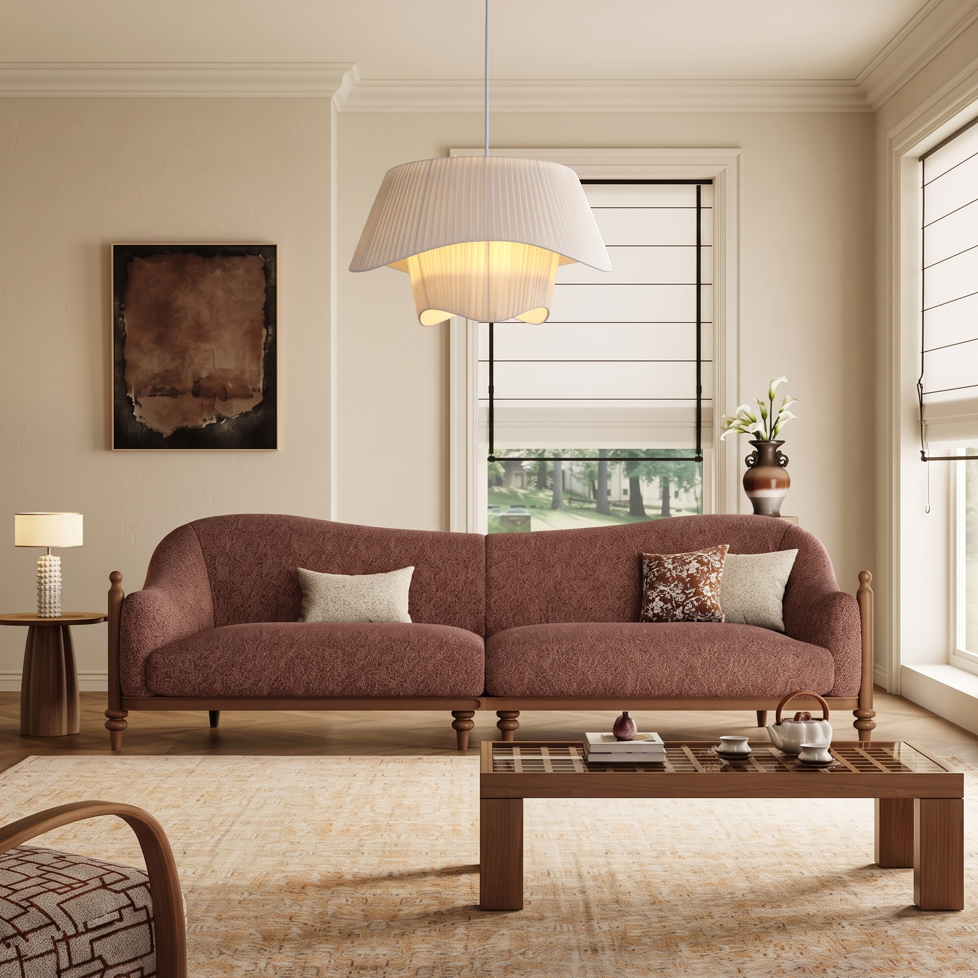 Modern French Cream-Style Fabric Pendant Light for Living Room Bedroom