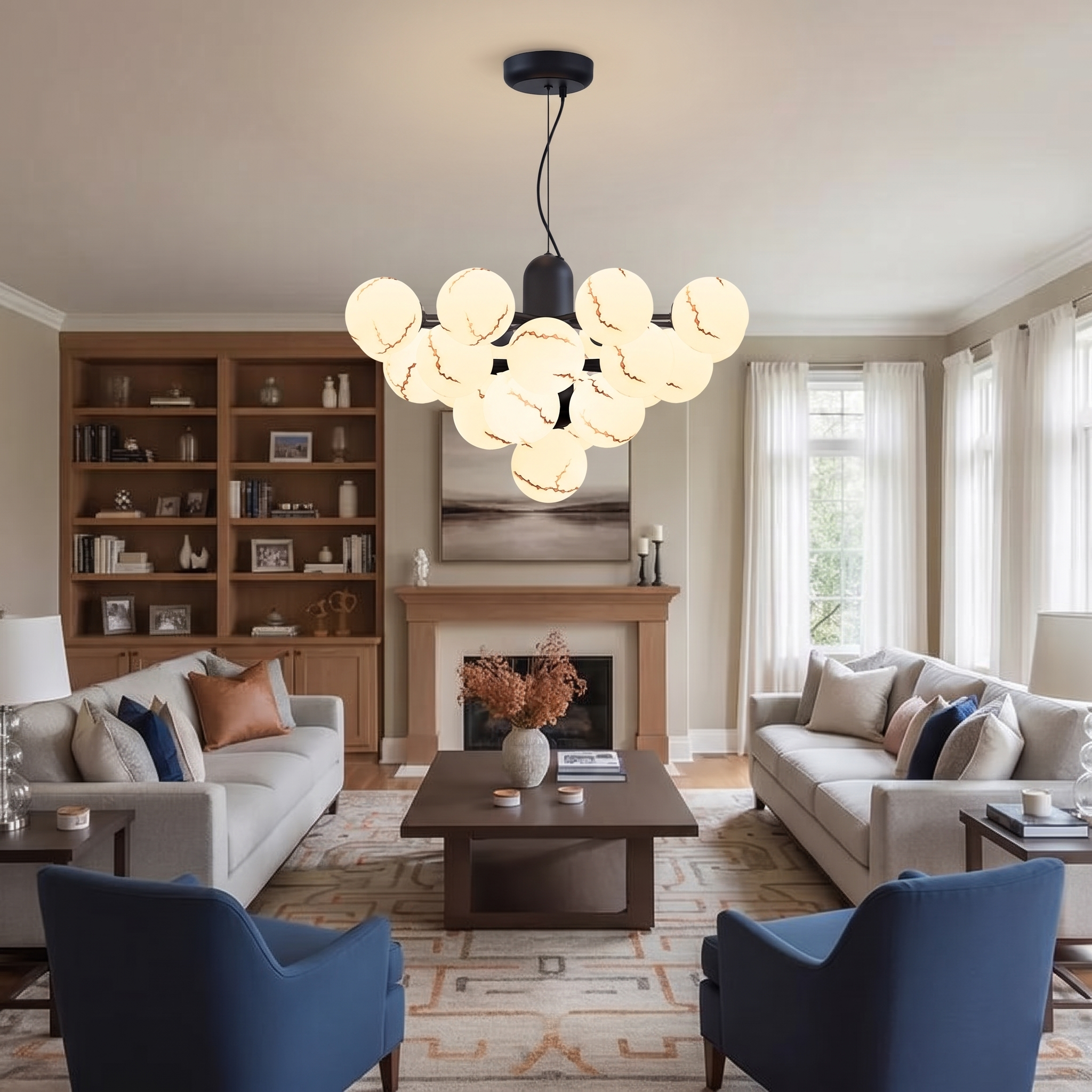 Modern Cloud Frosted Glass Globe Chandelier for Dining Room Living Room Kitchen Island
