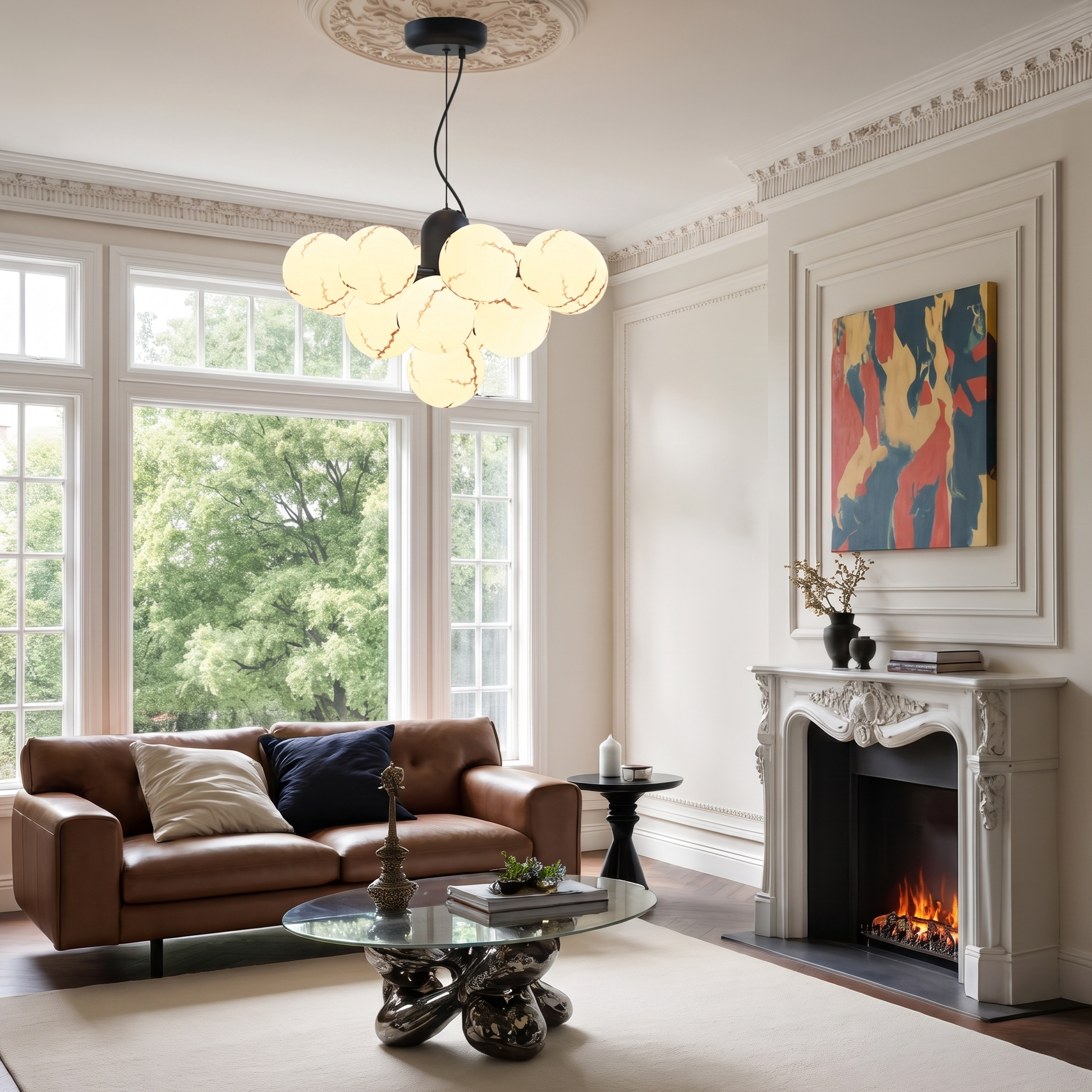Modern Cloud Frosted Glass Globe Chandelier for Dining Room Living Room Kitchen Island