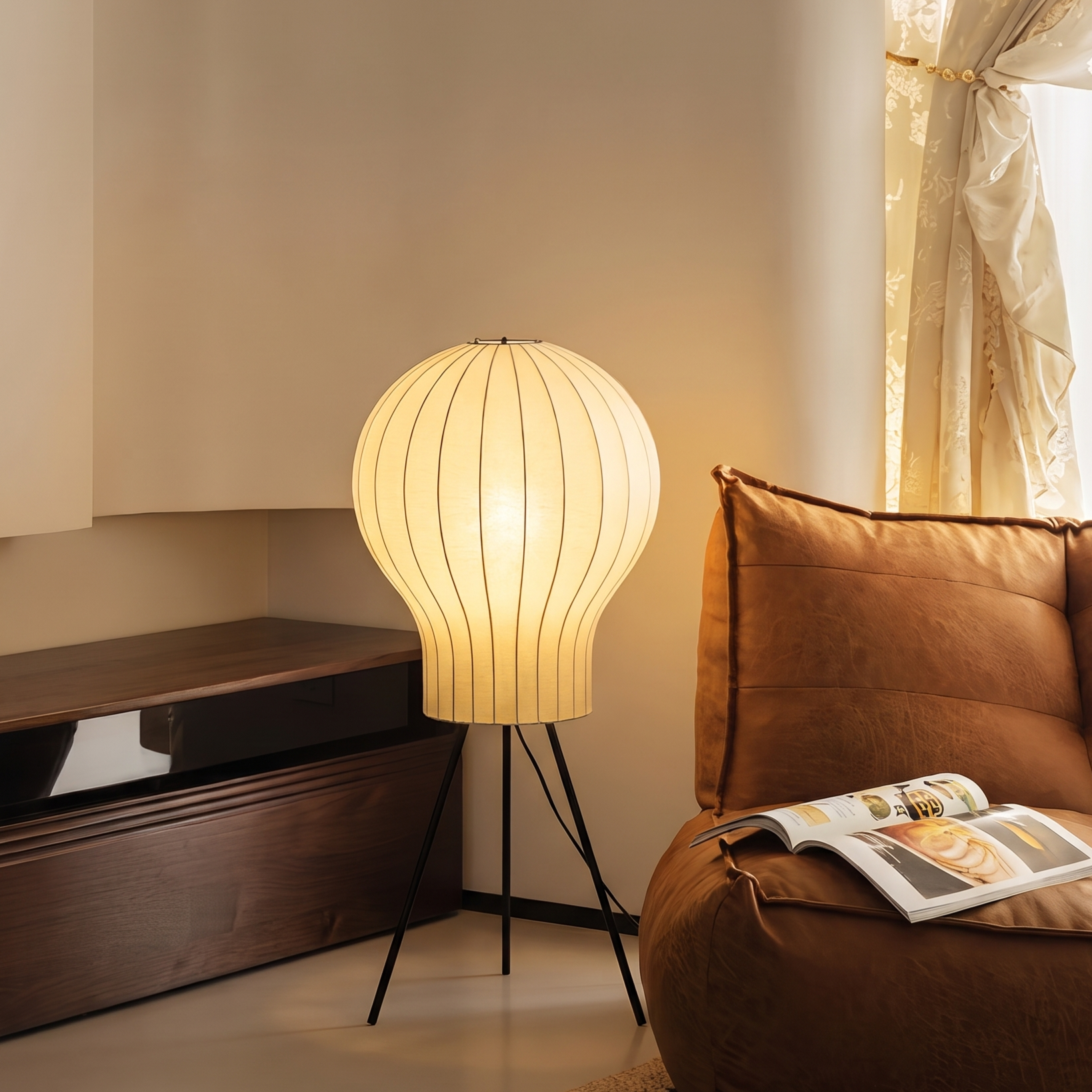Minimalist Tripod Floor Lamp – Modern Japanese Lantern Standing Light Living Room Bedroom Reading Nook