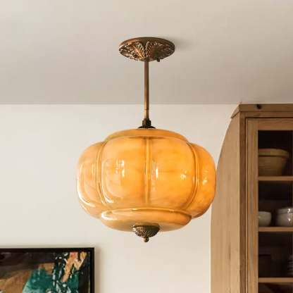 Vortan Antique Brass Green Glass Semi-Flush Mount Pendant Lamp