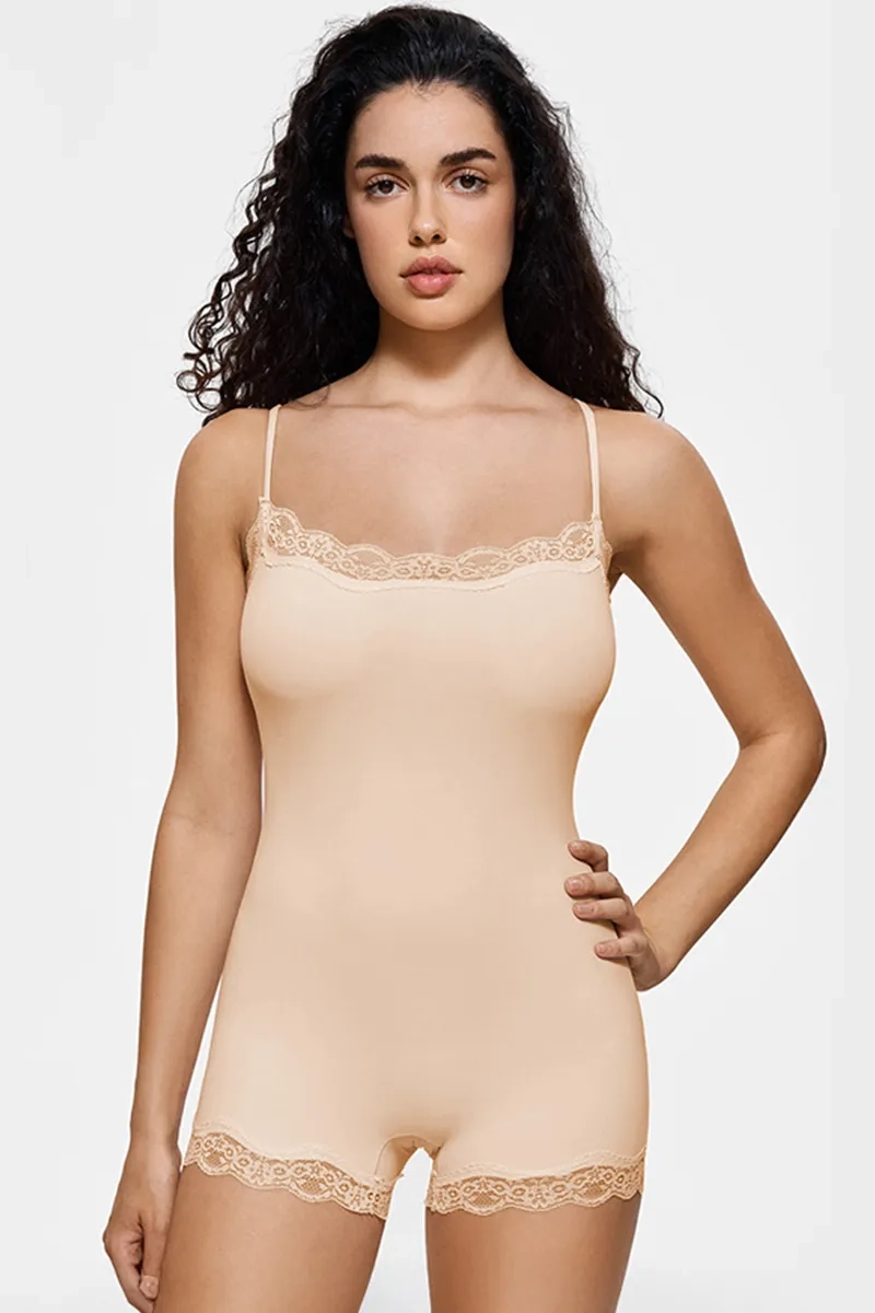  Lace Series Women's Spaghetti Strap Lace Trim Breathable Playsuit